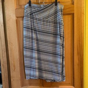 J. Jill Striped Navy, White and Steel Blue Faux Wrap Skirt